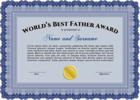 Best Father Award Template. With guilloche pattern. Retro design. Vector illustration. 
