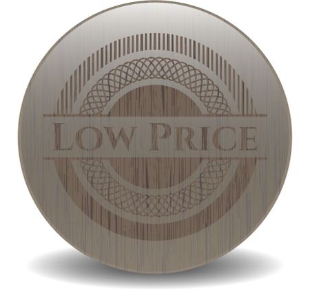 Low Price badge with wooden background
