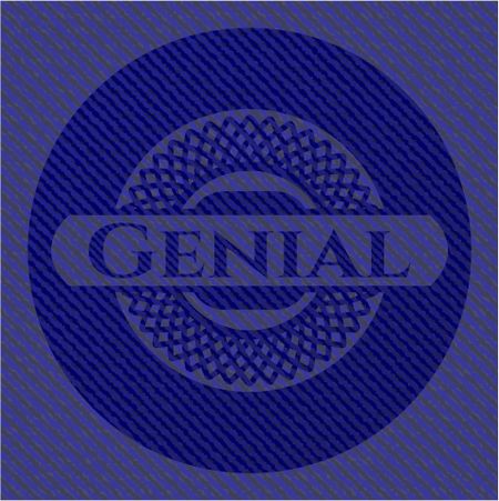 Genial badge with denim background