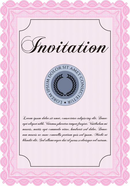 Vintage invitation template. Retro design. With guilloche pattern. Vector illustration. 