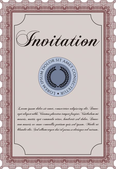 Vintage invitation. Excellent complex design. With complex linear background. Vector illustration. 