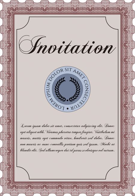 Vintage invitation. Excellent complex design. With complex linear background. Vector illustration.