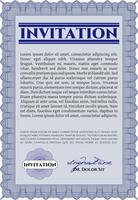 Vintage invitation template. With guilloche pattern. Retro design. Vector illustration. 