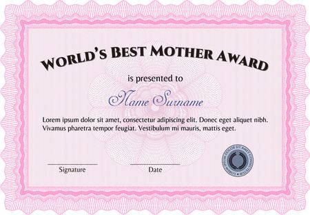 World's Best Mother Award Template. With complex background. Excellent design. Customizable, Easy to edit and change colors.