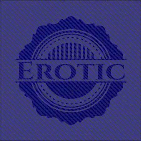 Erotic badge with denim background