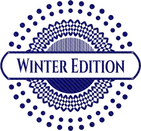 Winter Edition badge with denim background
