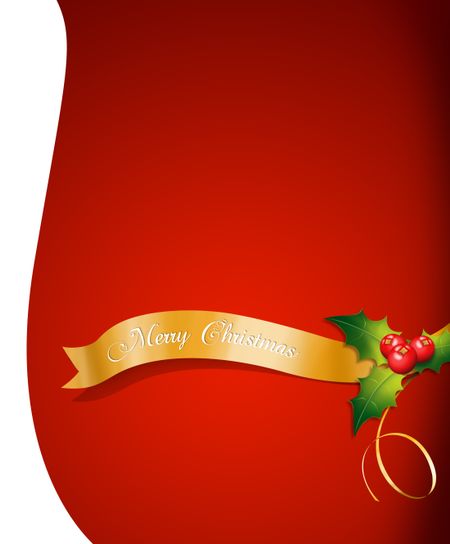 Red Merry Christmas greeting card with mistletoe