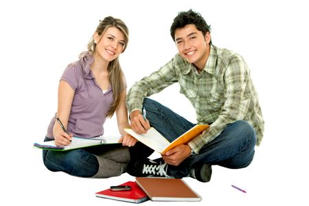 Young people studying isolated over a white background