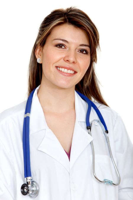 Friendly female doctor isolated over a white background