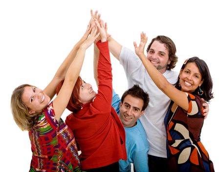 Happy group of friends isolated over a white background