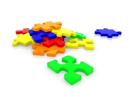 Colorful 3D pieces of puzzle isolated over a white background