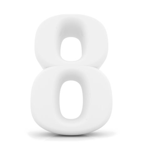 Number eight in 3D isolated over a white background