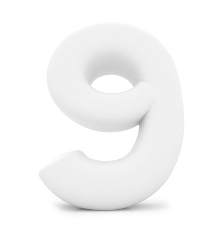 Number nine in 3D isolated over a white background