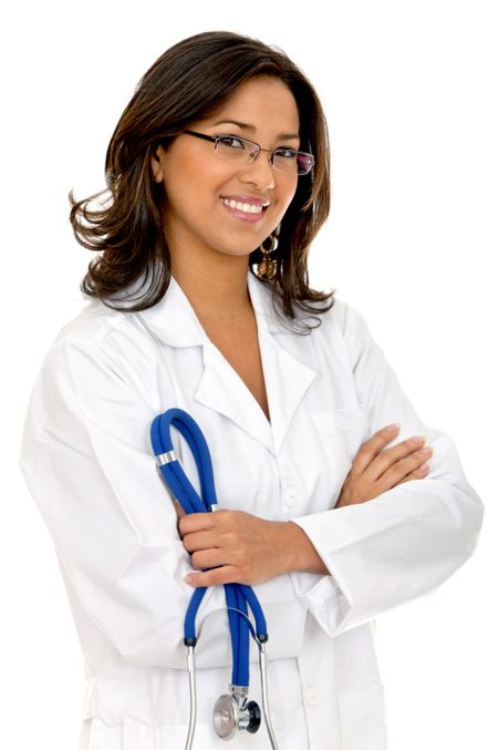 Beautiful female doctor isolated over a white background