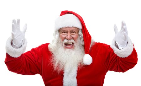 Excited Santa Claus isolated over a white background