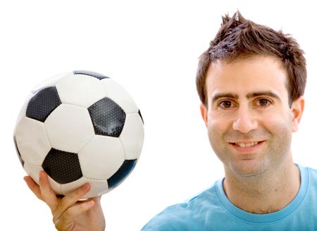 Man with a soccer ball isolated over a white background