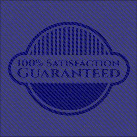 100% Satisfaction Guaranteed badge with denim texture