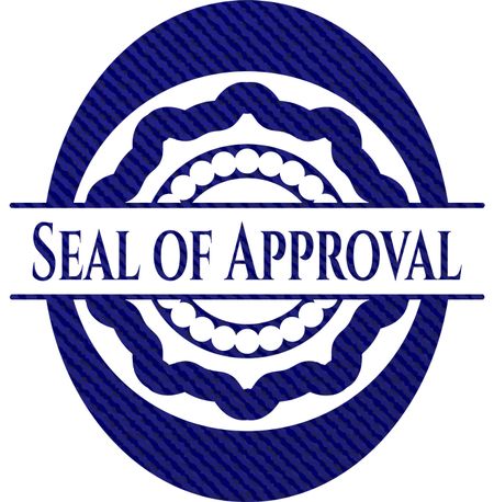 Seal of Approval badge with denim texture