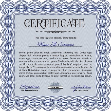 Certificate template or diploma template. Vector pattern that is used in currency and diplomas.Complex background. Beauty design. Blue color.