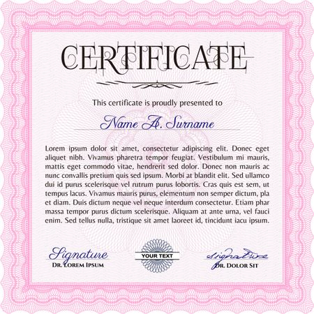 Pink Certificate template. Customizable, Easy to edit and change colors. Nice design. Easy to print. 