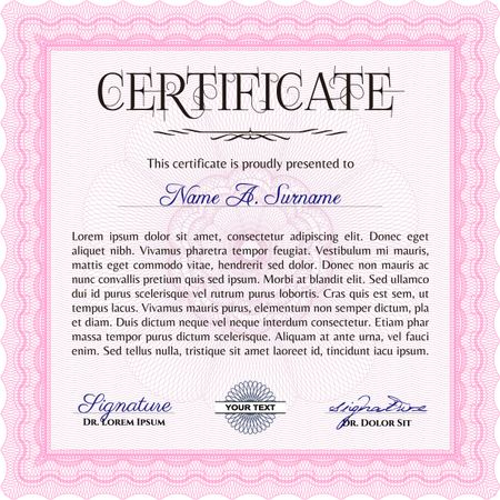 Pink Certificate template. Customizable, Easy to edit and change colors. Nice design. Easy to print.