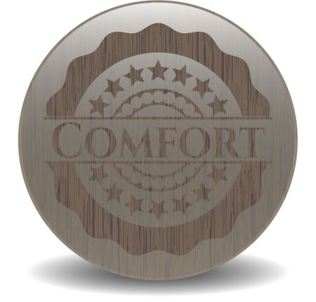 Comfort badge with wood background