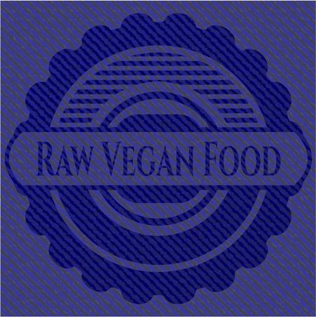 Raw Vegan Food emblem with jean texture