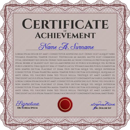 Certificate or diploma template. With background. Good design. Border, frame. Red color.