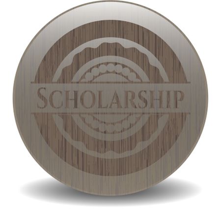 Scholarship badge with wood background