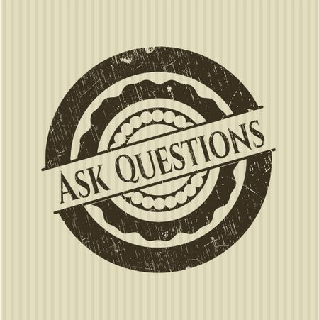 Ask Questions rubber stamp with grunge texture