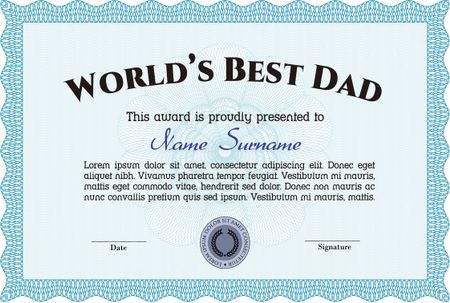 Best Father Award Template. With guilloche pattern. Elegant design. Vector illustration. 