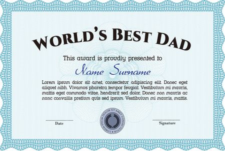 Best Father Award Template. With guilloche pattern. Elegant design. Vector illustration.