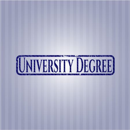 University Degree emblem with denim high quality background