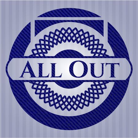 All Out emblem with jean background