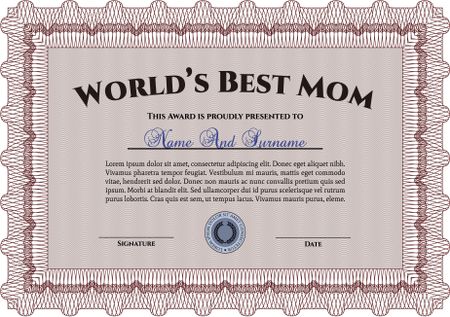 Best Mom Award. Lovely design. Border, frame. Complex background. 