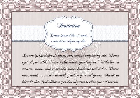 Vintage invitation template. Vector illustration. Excellent complex design. With guilloche pattern and background. 