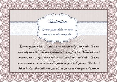 Vintage invitation template. Vector illustration. Excellent complex design. With guilloche pattern and background.