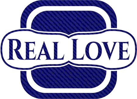 Real Love badge with denim texture