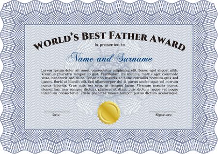 Best Father Award Template. Elegant design. Vector illustration. With guilloche pattern and background. 