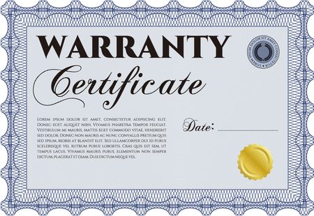 Sample Warranty certificate. Vector illustration. Artistry design. With complex linear background. 
