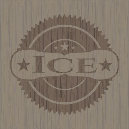 Ice badge with wooden background