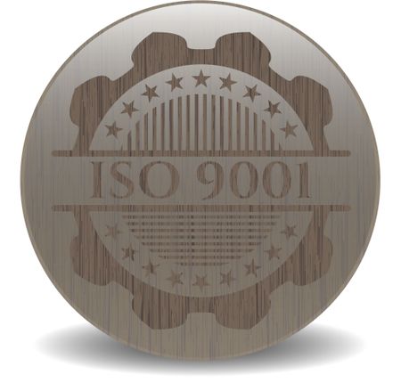 ISO 9001 retro style wooden emblem