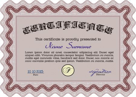 Red Certificate template. Detailed. Printer friendly. Nice design.