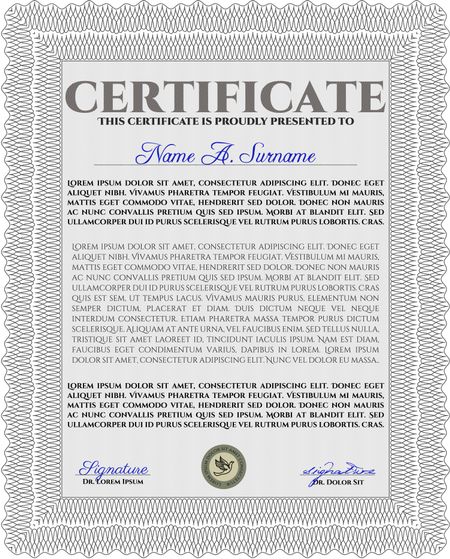 Grey Certificate or diploma template. Cordial design. Easy to print. Customizable, Easy to edit and change colors. 