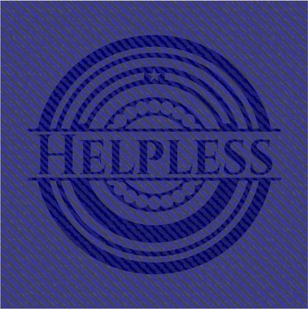 Helpless badge with denim background