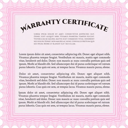 Warranty Certificate template. Detailed. With background. Cordial design. 