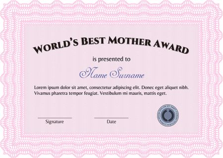 Best Mom Award Template. With complex linear background. Vector illustration. Artistry design. 