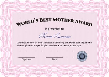 Best Mom Award Template. With complex linear background. Vector illustration. Artistry design.