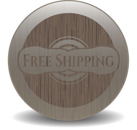 Free Shipping badge with wood background