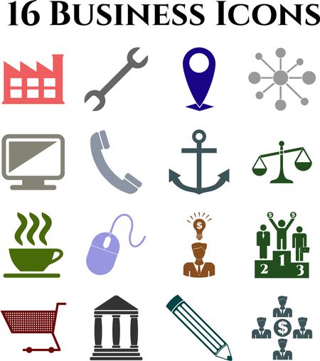 Set of 16 business icons. Universal and Standard Icons.